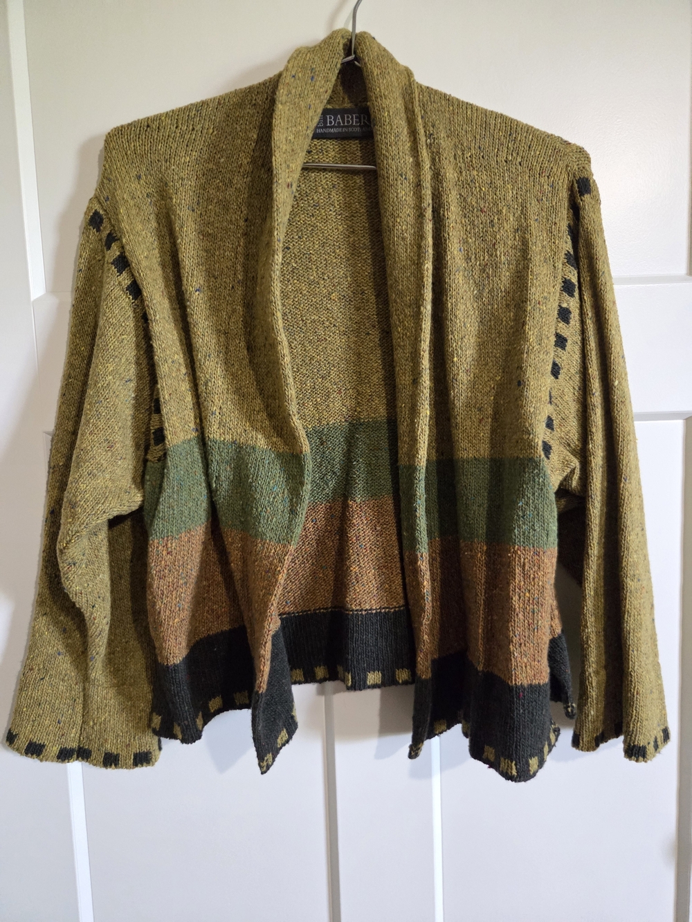 Olive Multi-Stripe Open Front Shawl Cardigan From Scotland